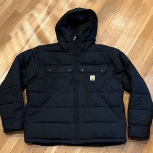 Carhartt Black Quilted Hooded Jacket Men’s Large Loose Fit Rain Defender